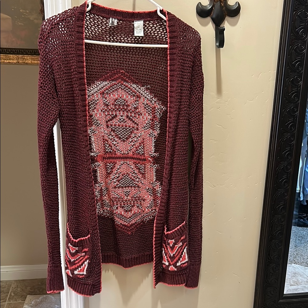 Women's Burgundy Sweater with Geometric Design